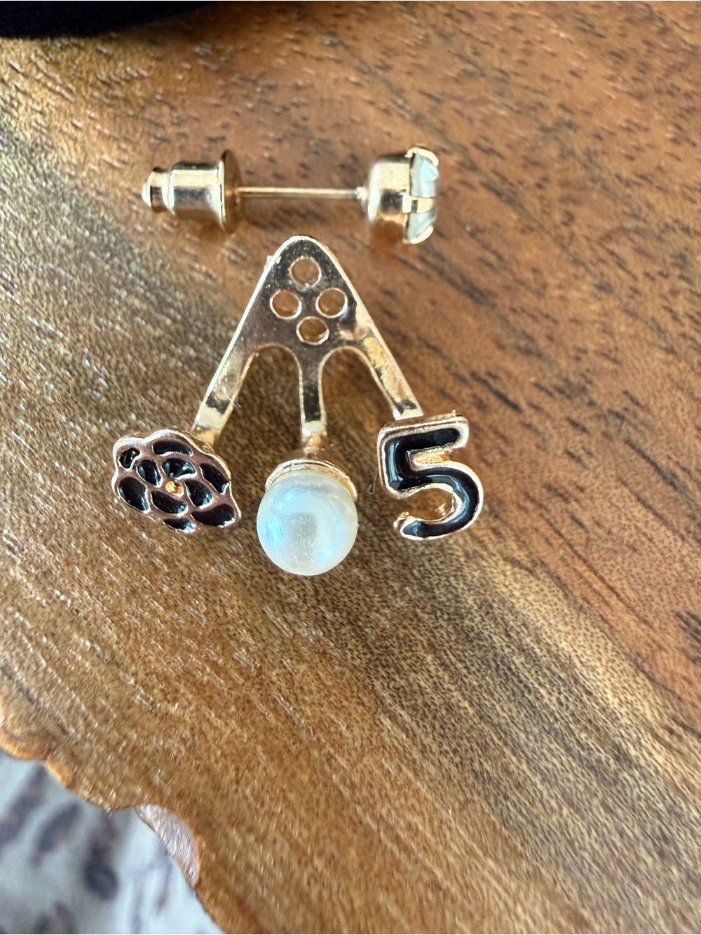Gold-Tone Pearl,Crystal, '5' , Camellia Stud Earrings With Jacket